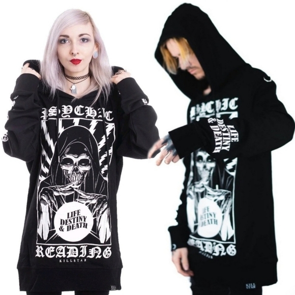 Killstar ✦ Psychic Pullover Hoodie ✦ Black Cotton Jersey w/ D-Ring Details XS - Picture 1 of 9